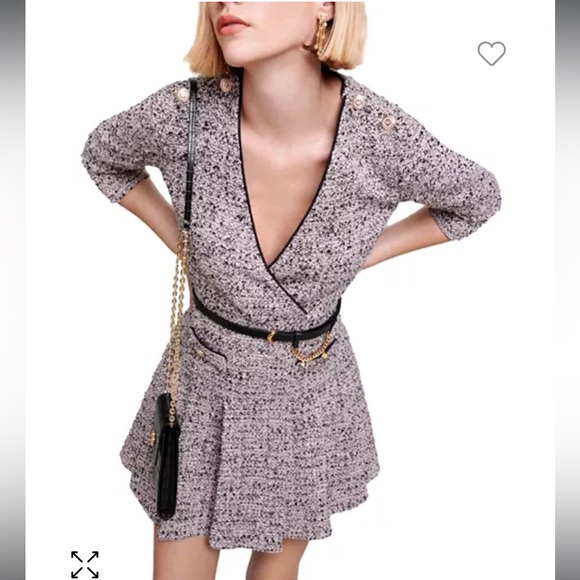 Maje Eldina Metallic Tweed Crossover Dress - Picture 1 of 13